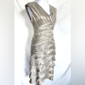 Adrianna Papell Cream Tiered Ruffled Sheath Dress